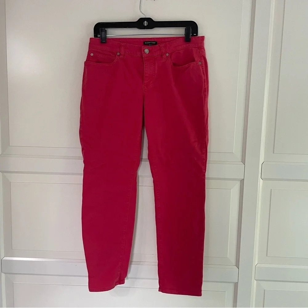 Eileen Fisher organic stretch cotton red jeans pants ankle length 15142
